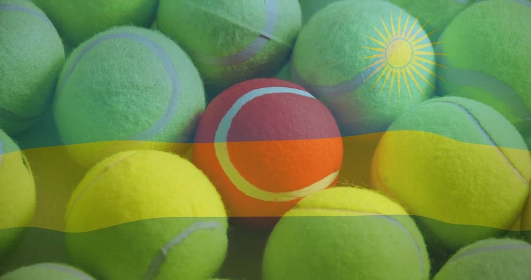 Vibrant Tennis Balls with Rwanda Flag Overlay Inspiring Sports Spirit