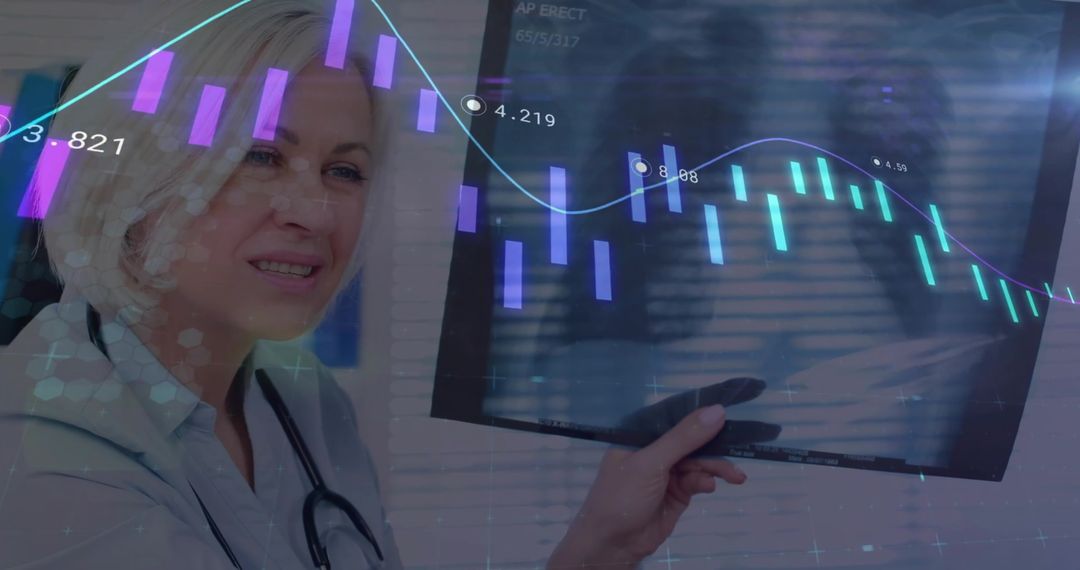 Doctor Analyzing Radiograph with Digital Data Overlay