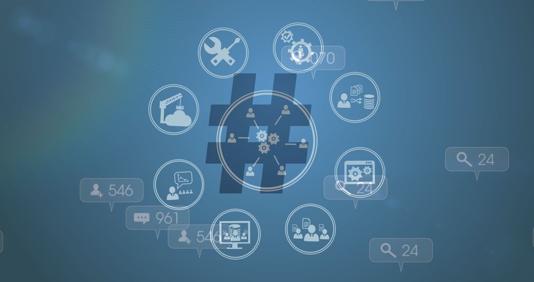 Digital Communication Icons on Blue Background