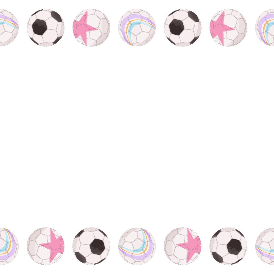 Soccer Balls Forming Frame with Unique Patterns on Transparent Background