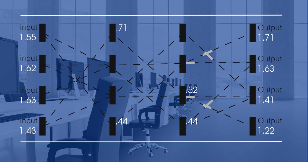 Digital Data Flow Over Modern Office Workplace