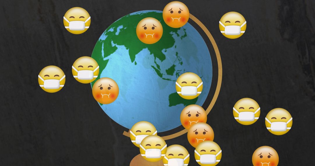 Emojis with Masks Surrounding Spinning Globe Pandemic Concept - Free Images, Stock Photos and Pictures on Pikwizard.com