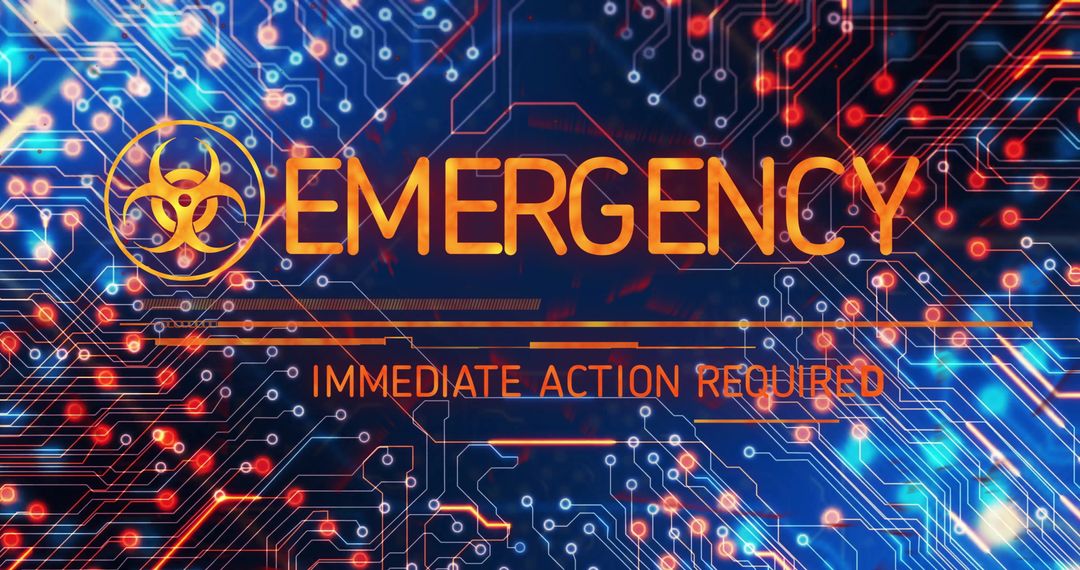 Emergency Alert with Biohazard Symbol on High-Tech Digital Interface