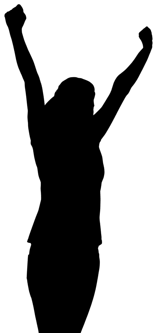 Woman Silhouette Raising Fists on Transparent Background