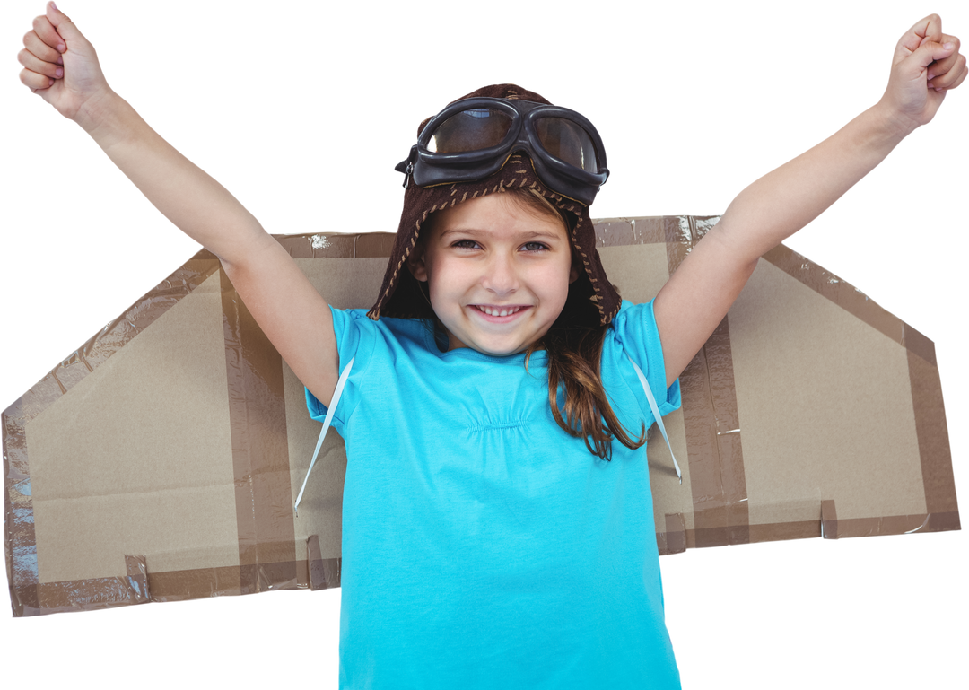 Smiling Girl with Cardboard Wings Pretending to be Pilot Isolated - Download Free Stock Images Pikwizard.com