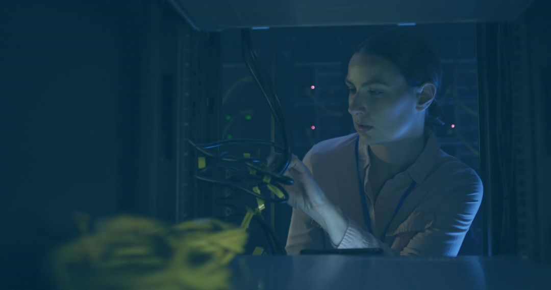 Female IT Engineer Working in Server Room Technology Concept