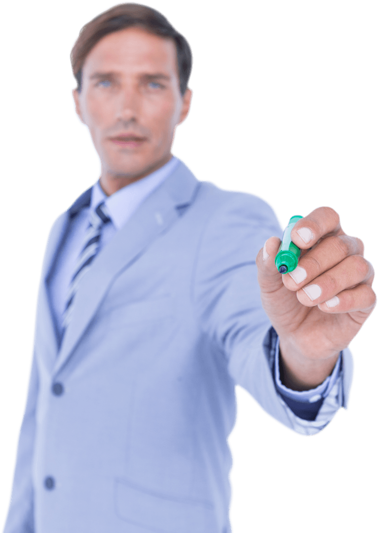 Transparent Businessman Writing with Green Marker Pen