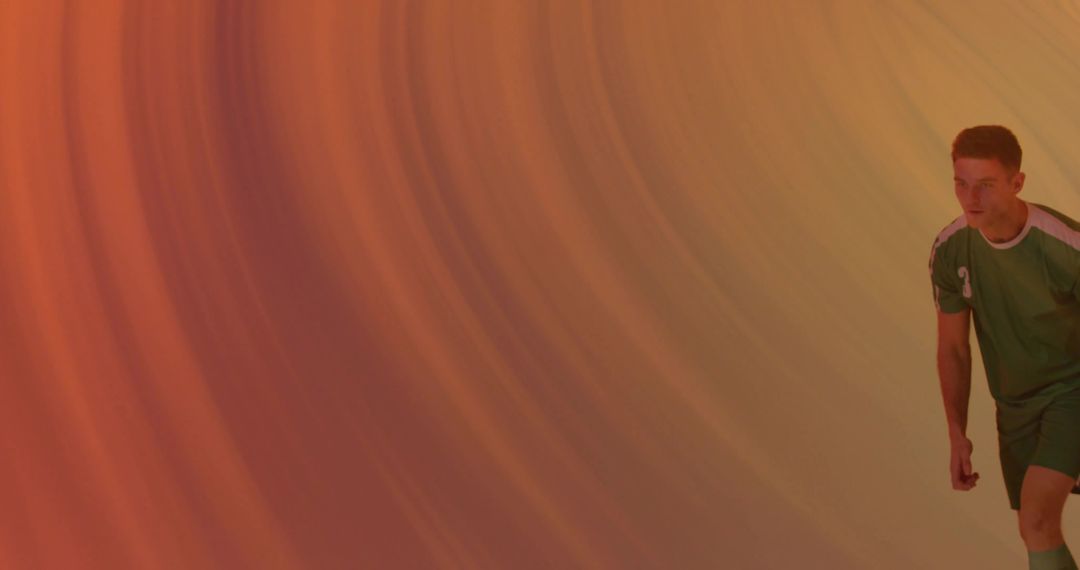 Dynamic Soccer Player in Action Pose with Swirling Vortex Background