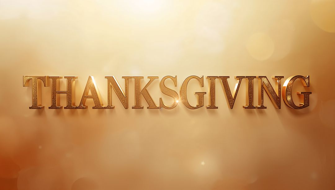 Golden 3D THANKSGIVING Lettering on Warm Bokeh Gradient Background for Holiday Greeting