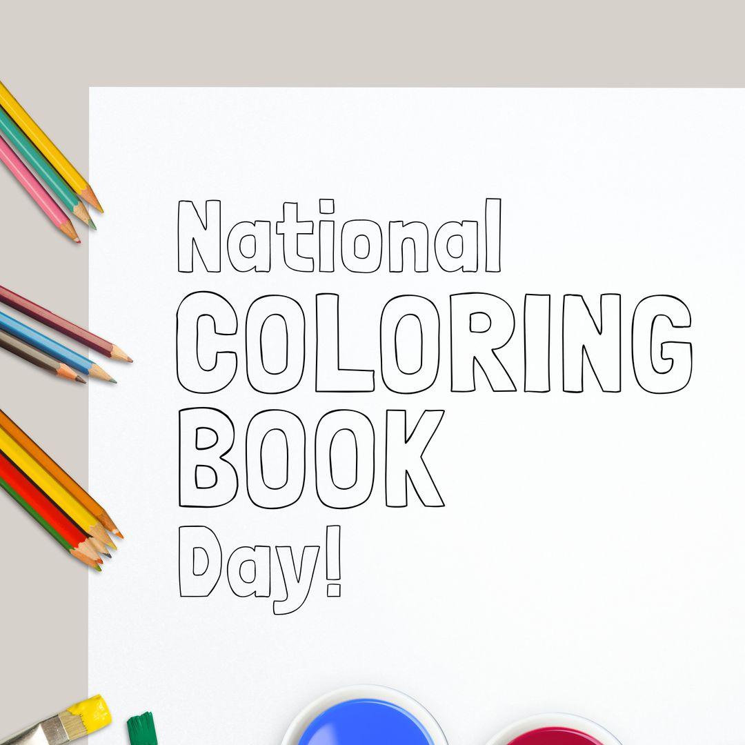 Color Pencils with National Coloring Book Day Text on White Background - Download Free Stock Templates Pikwizard.com