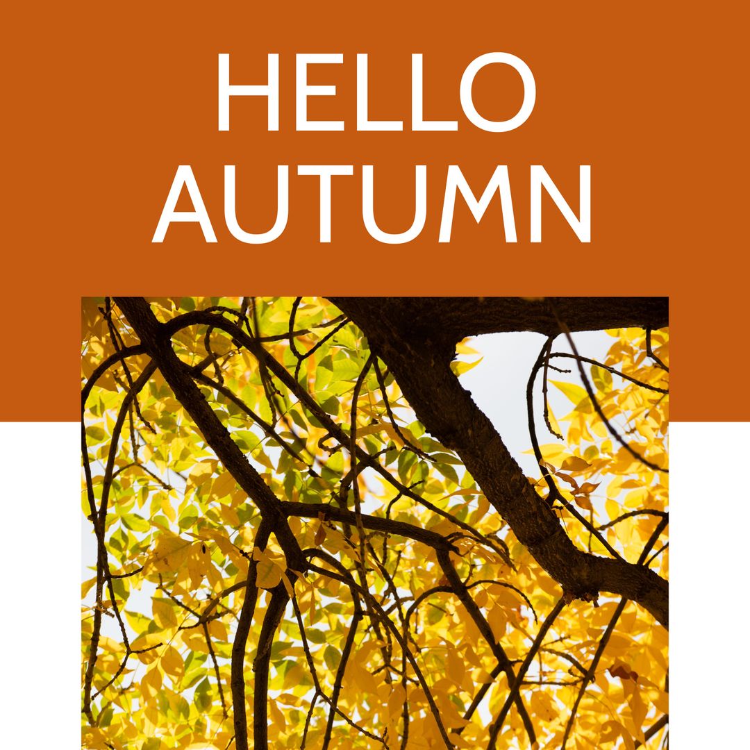 Golden Autumn Leaves on Tree with 'Hello Autumn' Text