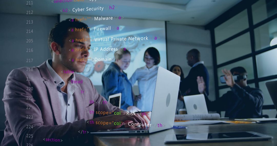 Cybersecurity Team Collaborating in High-Tech Corporate Office