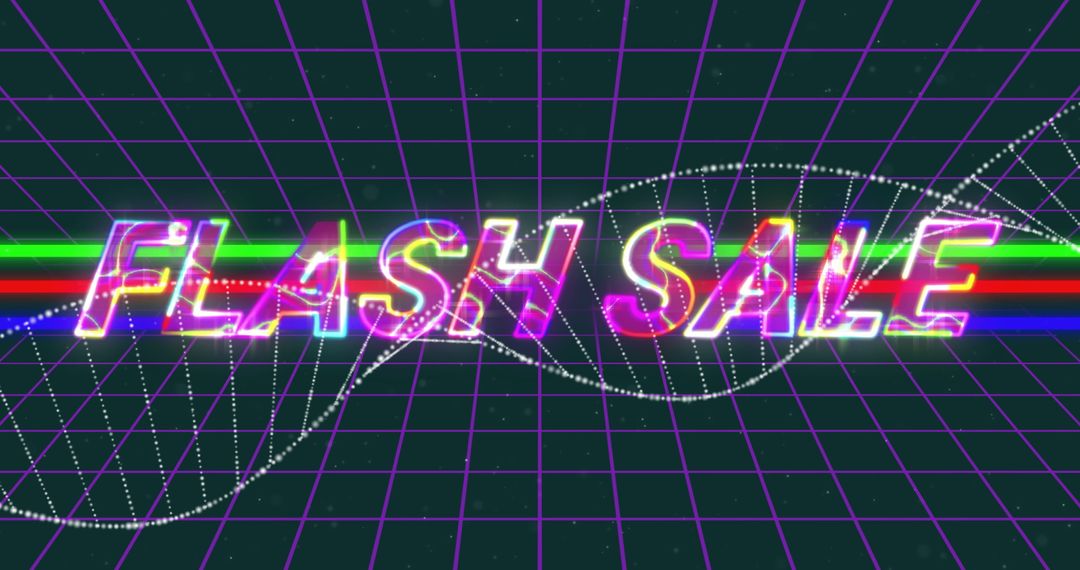 Retro-Futuristic Flash Sale with Neon Text and Grid Background