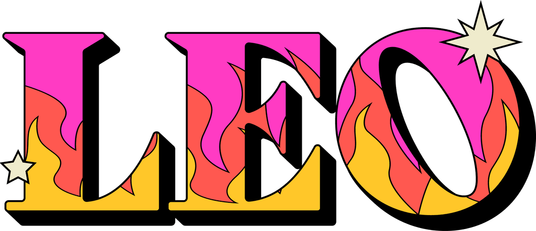 Vibrant Flat Vector LEO with Celestial Elements on Transparent Canvas