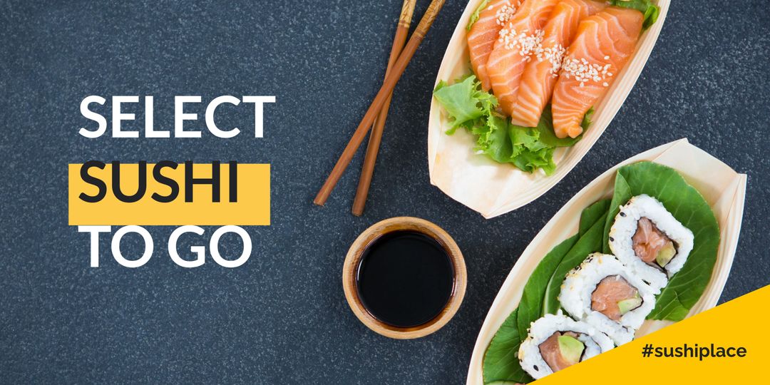 Takeaway Sushi Menu Design with Fresh Rolls and Sauce