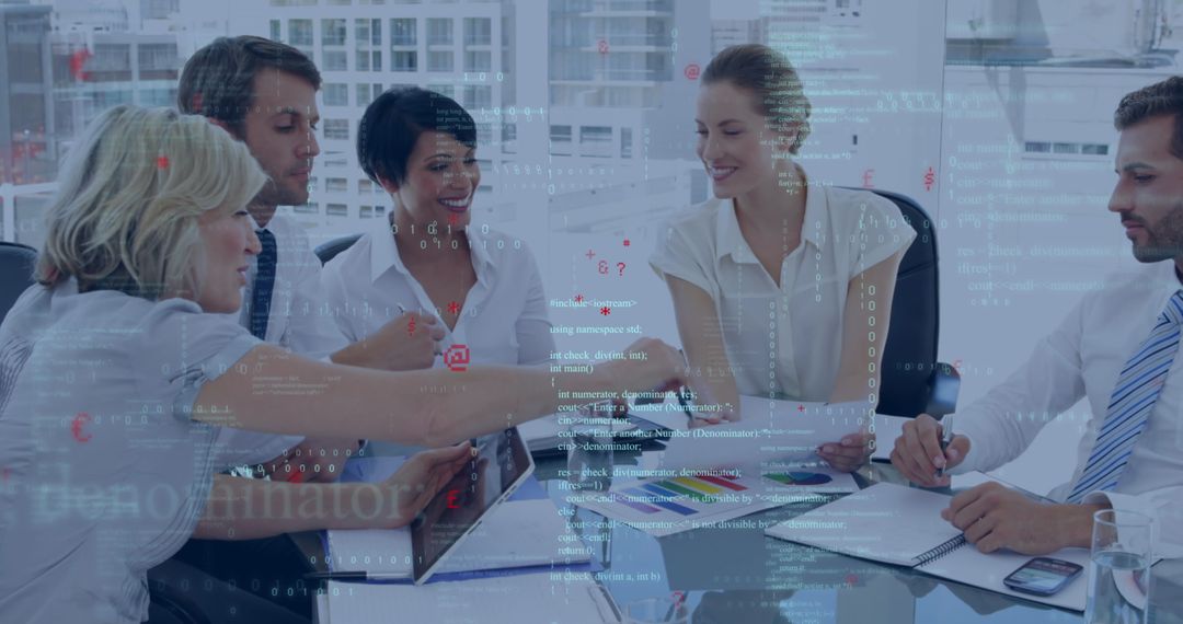 Diverse Business Team Analyzing Data with Visual Infographics