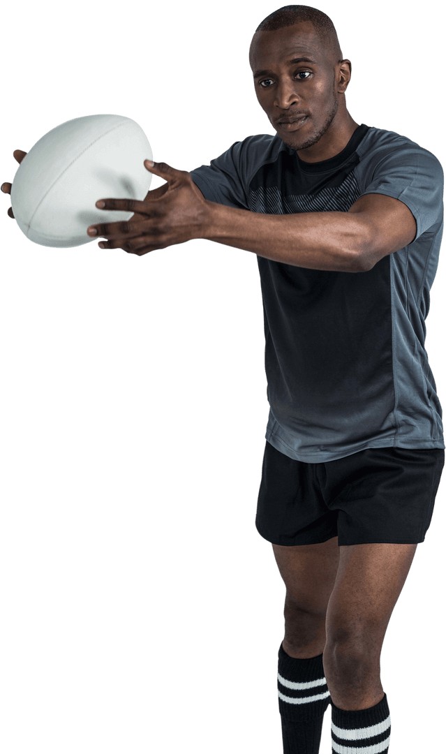 Athlete Preparing to Throw Transparent Rugby Ball