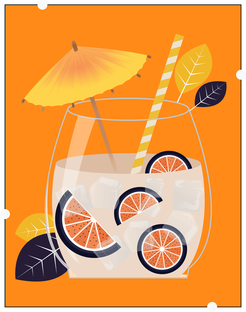 Tropical Citrus Beverage with Garnishes on Transparent Background in Vector