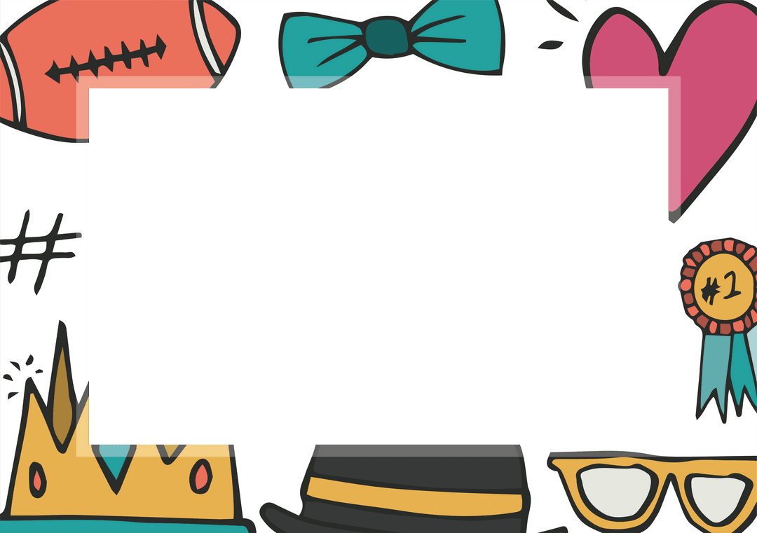 Colorful Border with Transparent Center Featuring Sports and Fun Icons