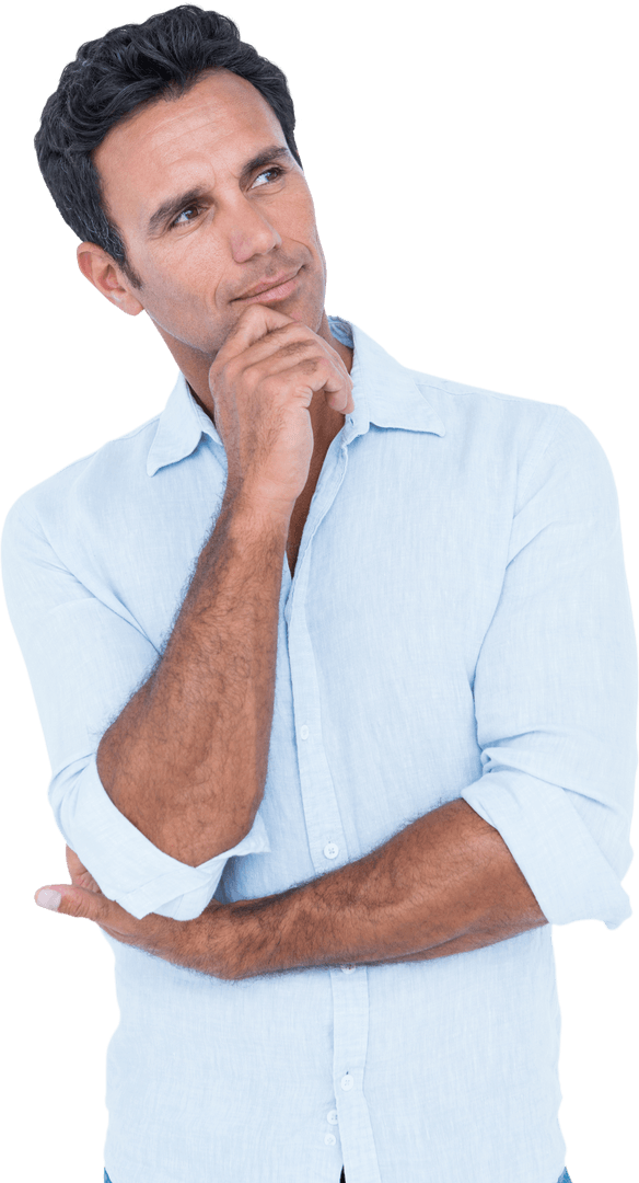 Thoughtful Man in Casuals with Hand on Chin Transparent Background