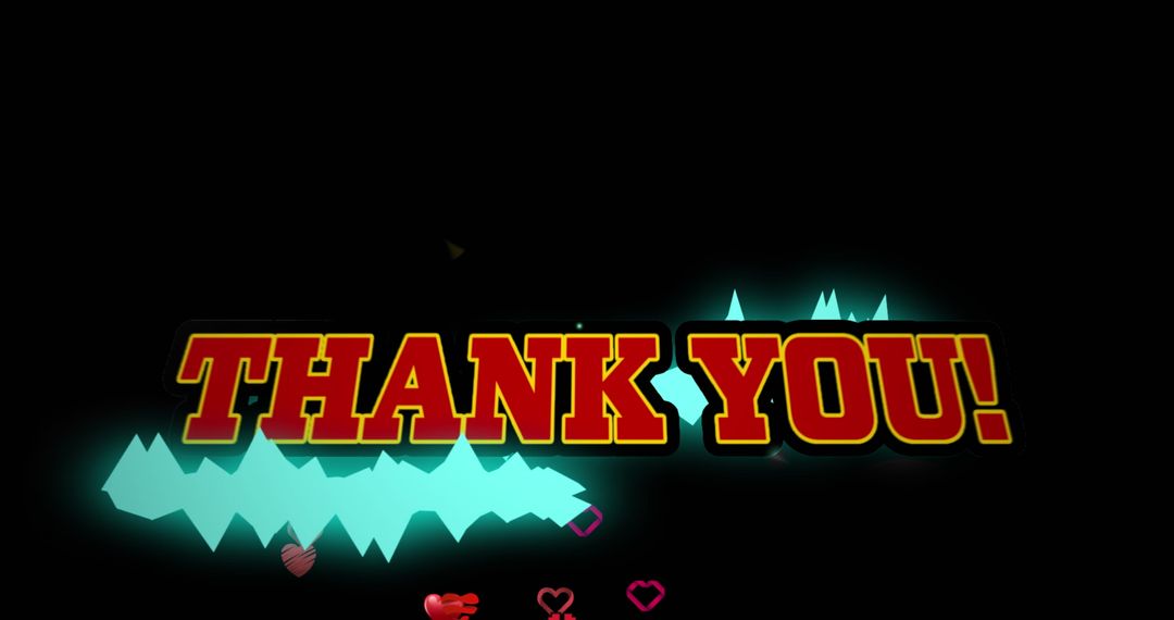 Vibrant Thank You Message with Glowing Hearts on Dark Background