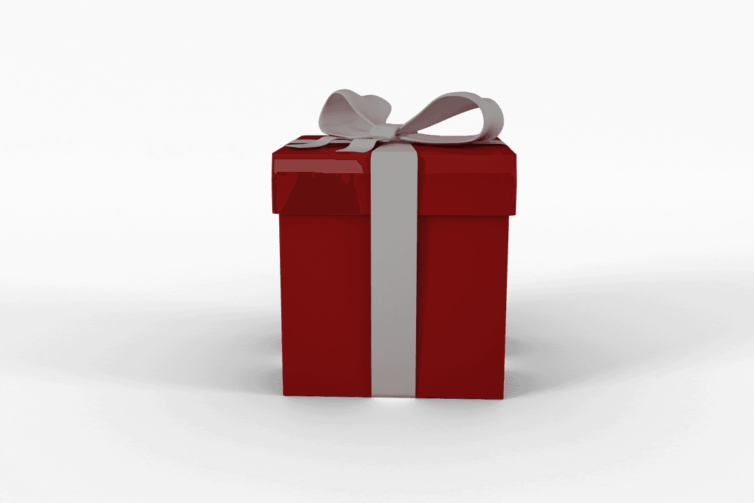 Transparent Red Gift Box with White Bow Isolated on White