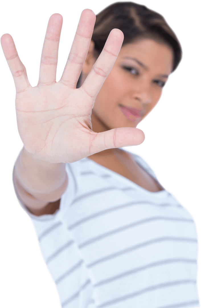 Woman Making Transparent Stop Gesture in Serious Portrait