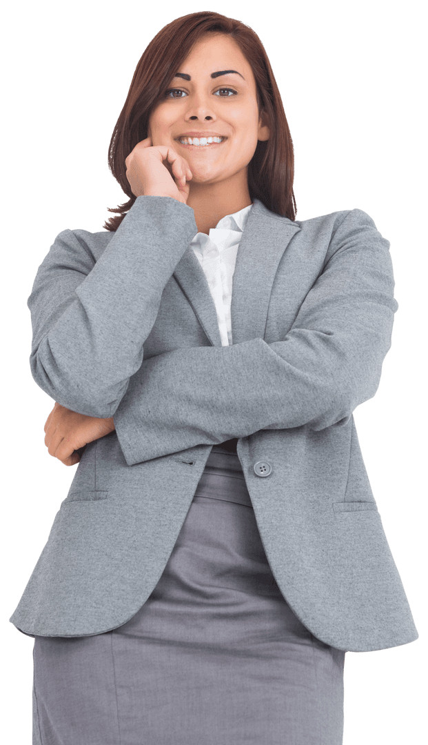 Confident Hispanic Businesswoman in Gray Suit on Transparent Background