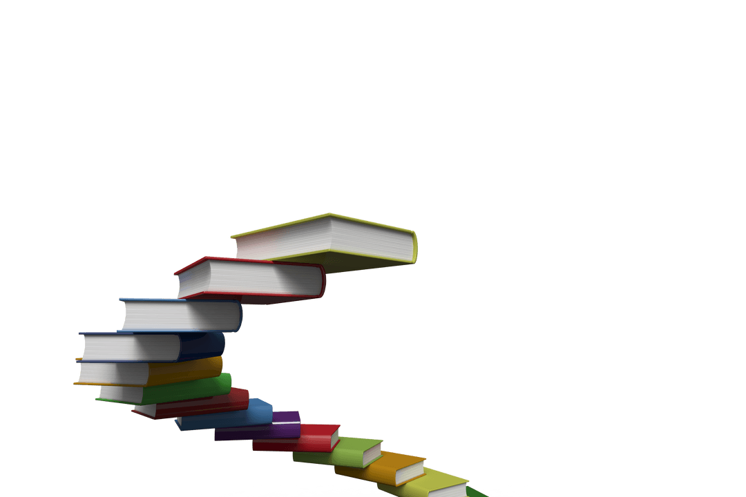 Spiral Stack of Colorful Books on Transparent Background