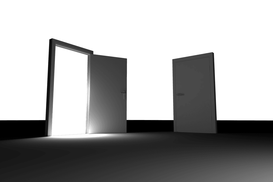 3D Composition of Two Partially Open Transparent Doors