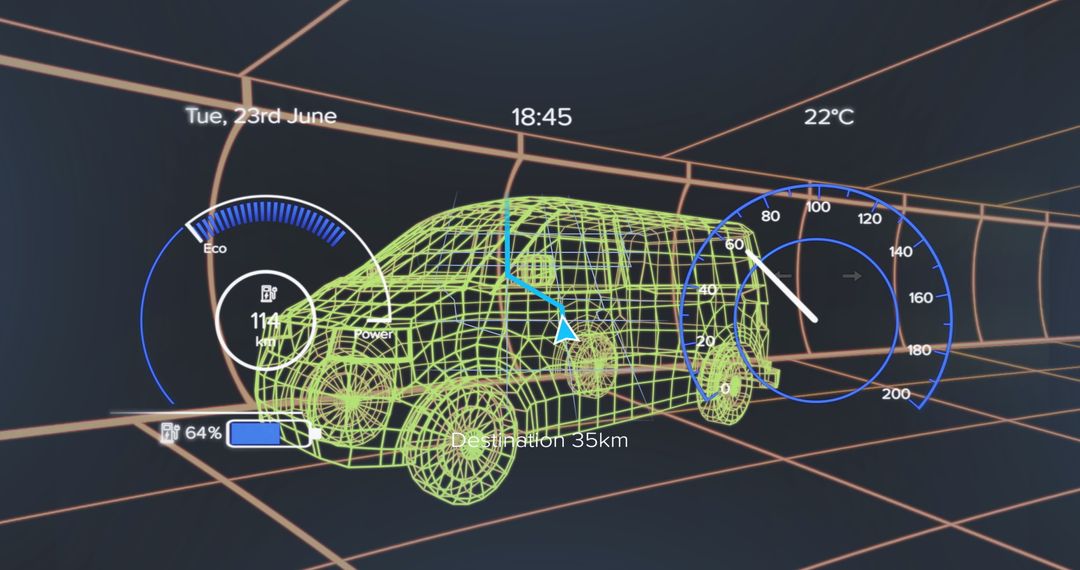 3D Holographic Dashboard Interface with Vehicle Metrics