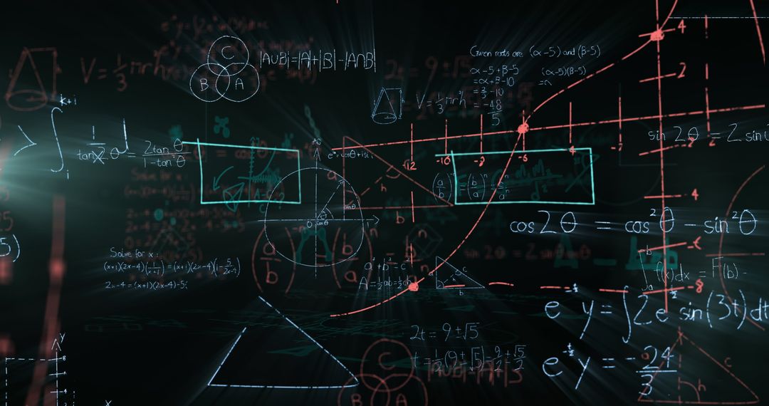 Complex Mathematical Equations on Black Digital Background