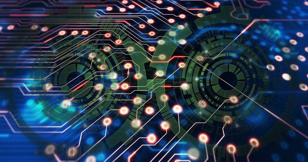 Futuristic Digital Interface with Glowing Circuitry Elements