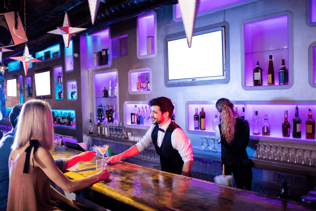 Transparent Connection at Lively Nightclub Bar with Bartender