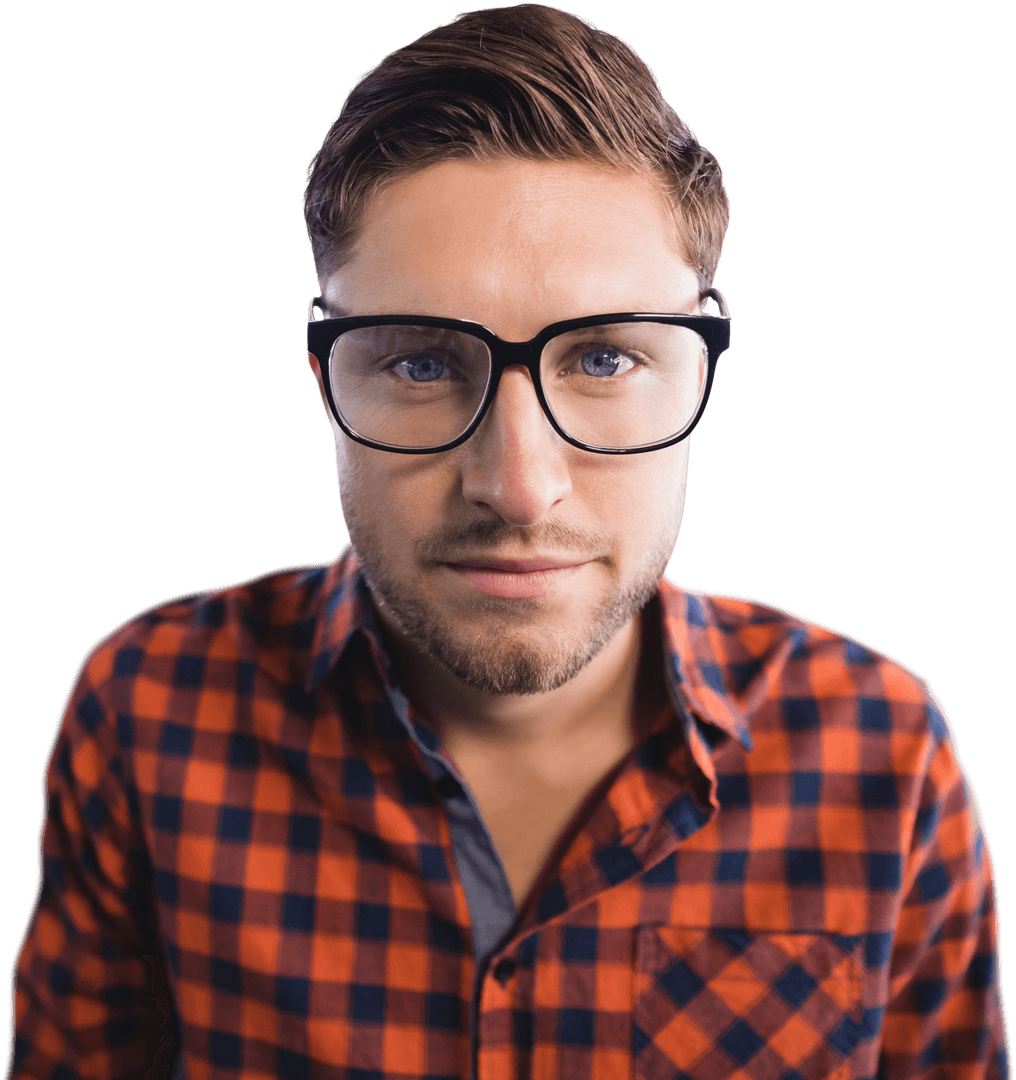 Transparent Portrait of Young Man Wearing Eyeglasses