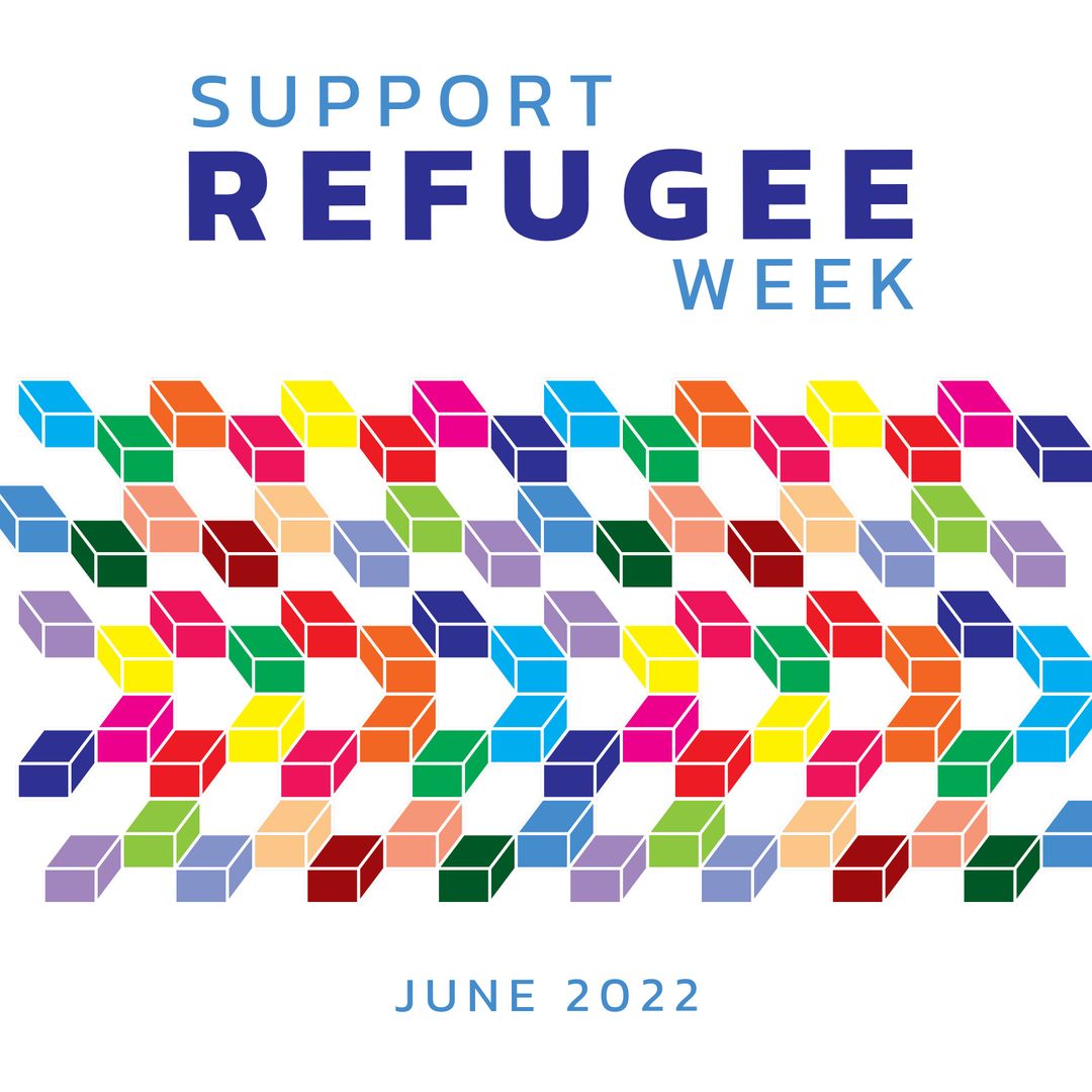 Colorful Blocks and Support Refugee Week Text Design