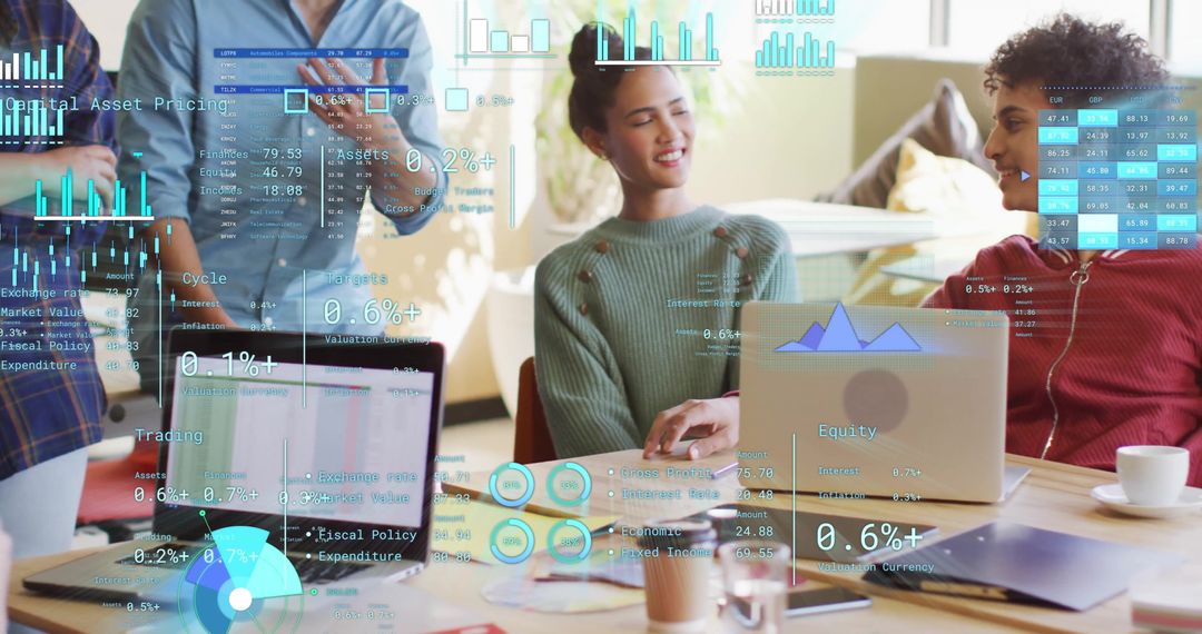Business Team Collaborating with Futuristic Financial Data Interface