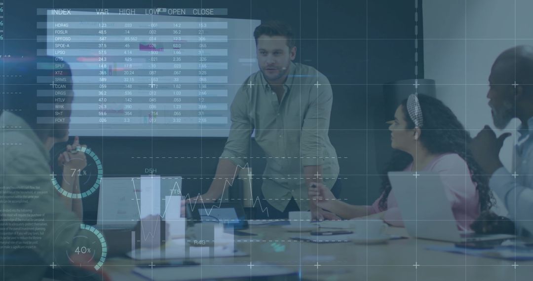 Financial Data Analysis with Diverse Team Collaboration in Modern Office