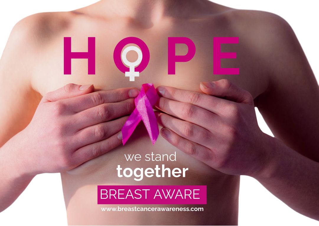 HOPE Pink Ribbon Hands On Chest Breast Cancer Awareness - Download Free Stock Templates Pikwizard.com