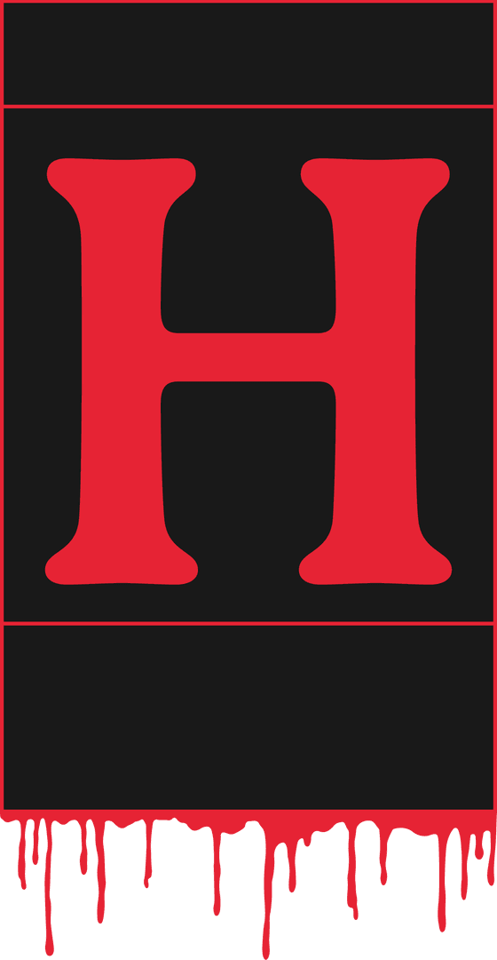 Bold Red Serif 'H' Dripping from Black Panel, Transparent Background