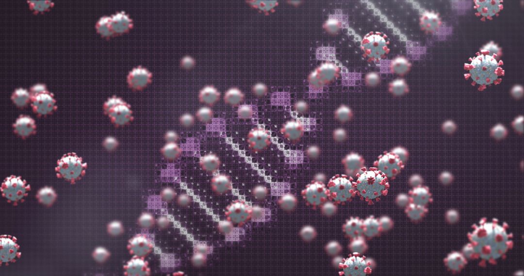 Digital Illustration of Pathogen Cells Impacting DNA Strand