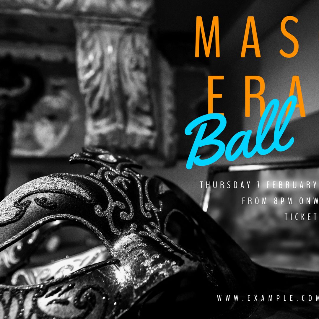 Elegant Masquerade Ball Invite with Vintage Mask and Black Background - Download Free Stock Templates Pikwizard.com