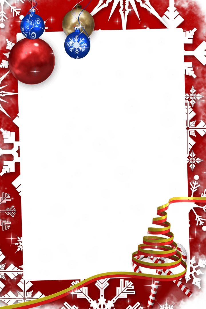 Transparent Christmas Themed Decorative Frame with Snow and Ornaments
