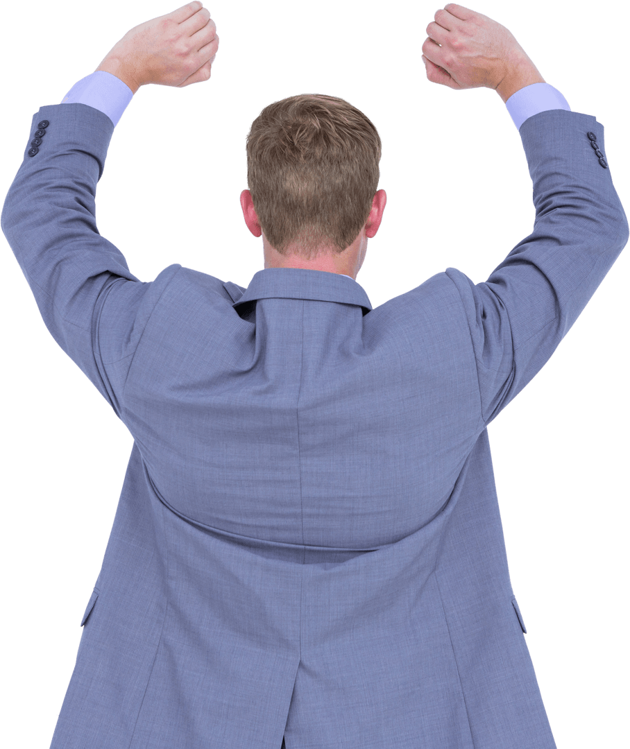 Transparent Businessman Raising Arms in Success Gesture