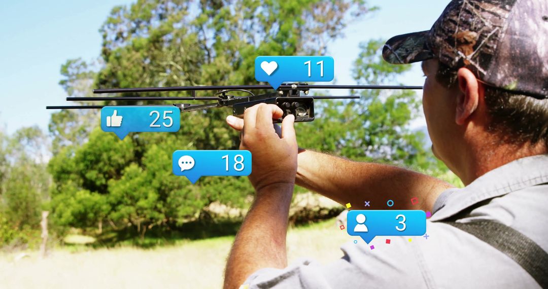 Man Controlling Drone in Nature with Social Media Alerts