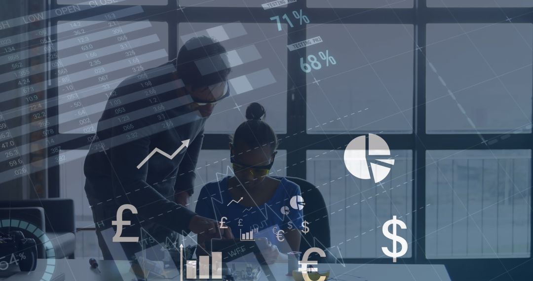 Financial Analysts Working with Digital Data Overlay in Office