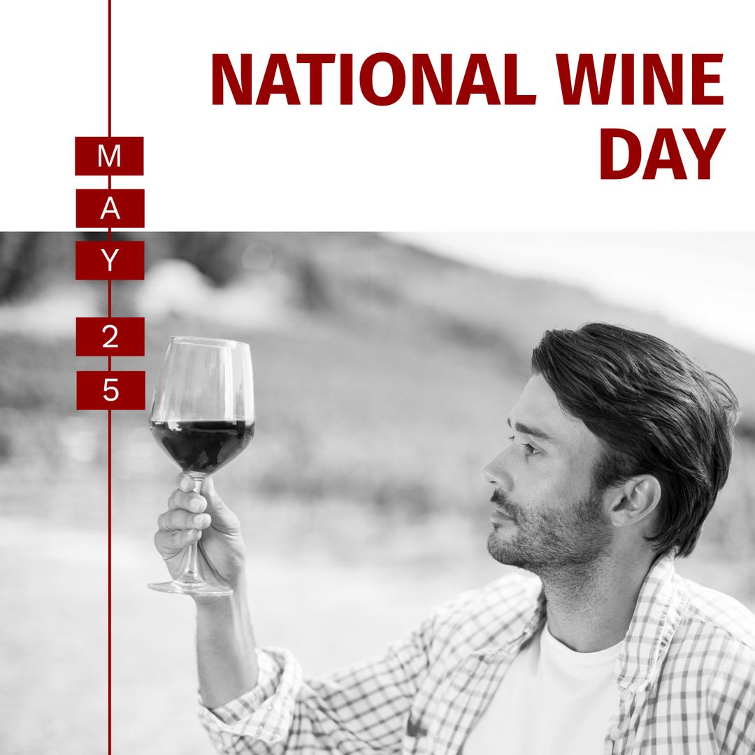 Man Celebrating National Wine Day with Wineglass in Mountain Scenery - Download Free Stock Templates Pikwizard.com