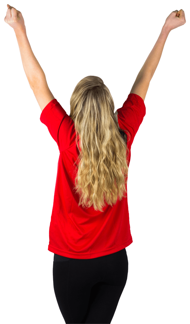 Back View of Enthusiastic Female Fan Cheering in Transparency