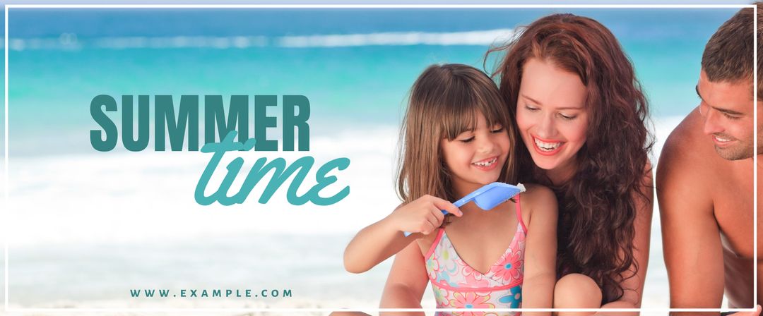 Family Enjoying Fun Relaxation at Beach in Summer