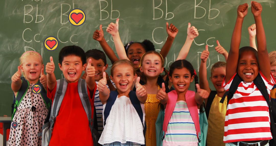 Diverse Kids Celebrating Enthusiastically in Classroom